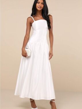 Lulus Modern Adoration White Satin Backless Maxi Dress Size S NWT